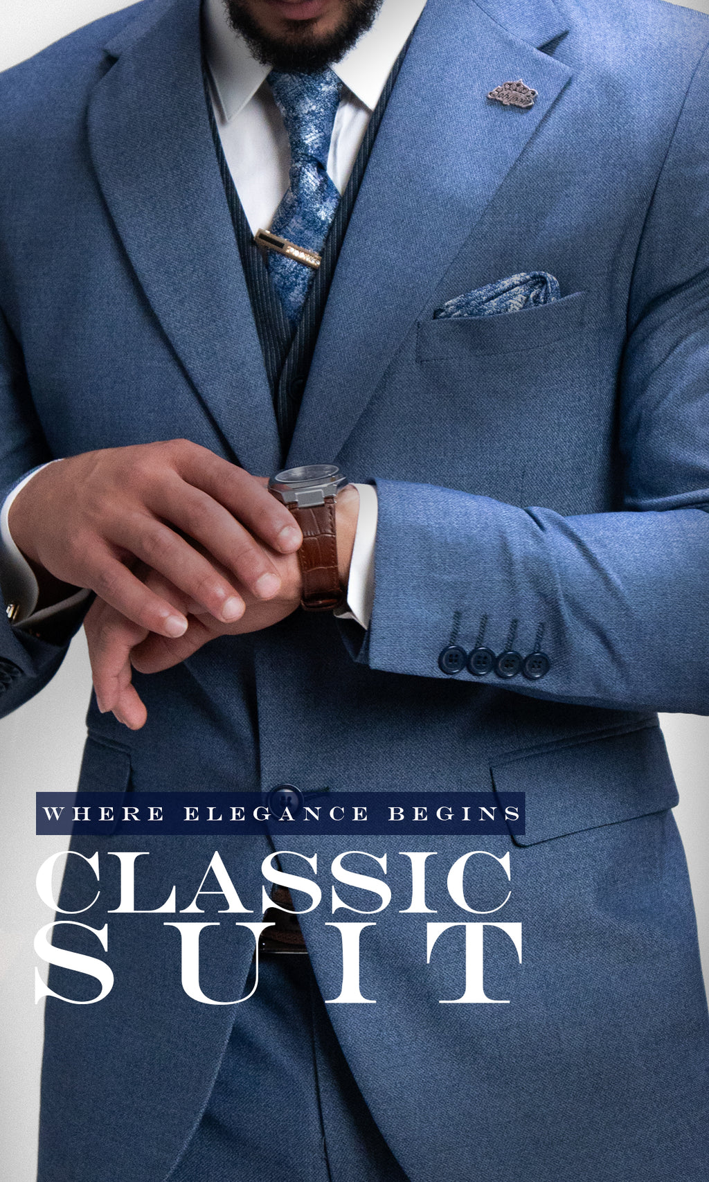 Men’s Classic 2-Button Suit with Mixed Striped Waistcoat