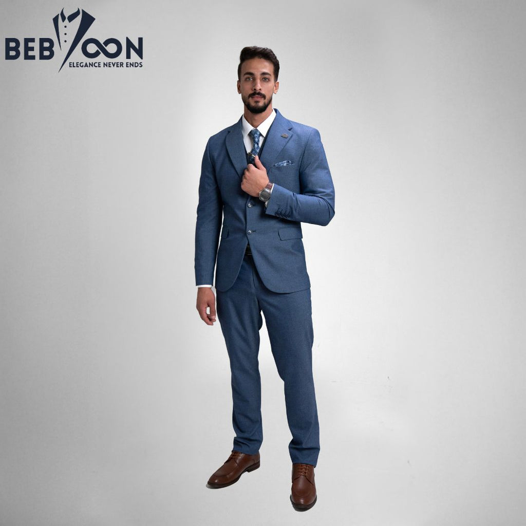 Men’s Classic 2-Button Suit with Mixed Striped Waistcoat