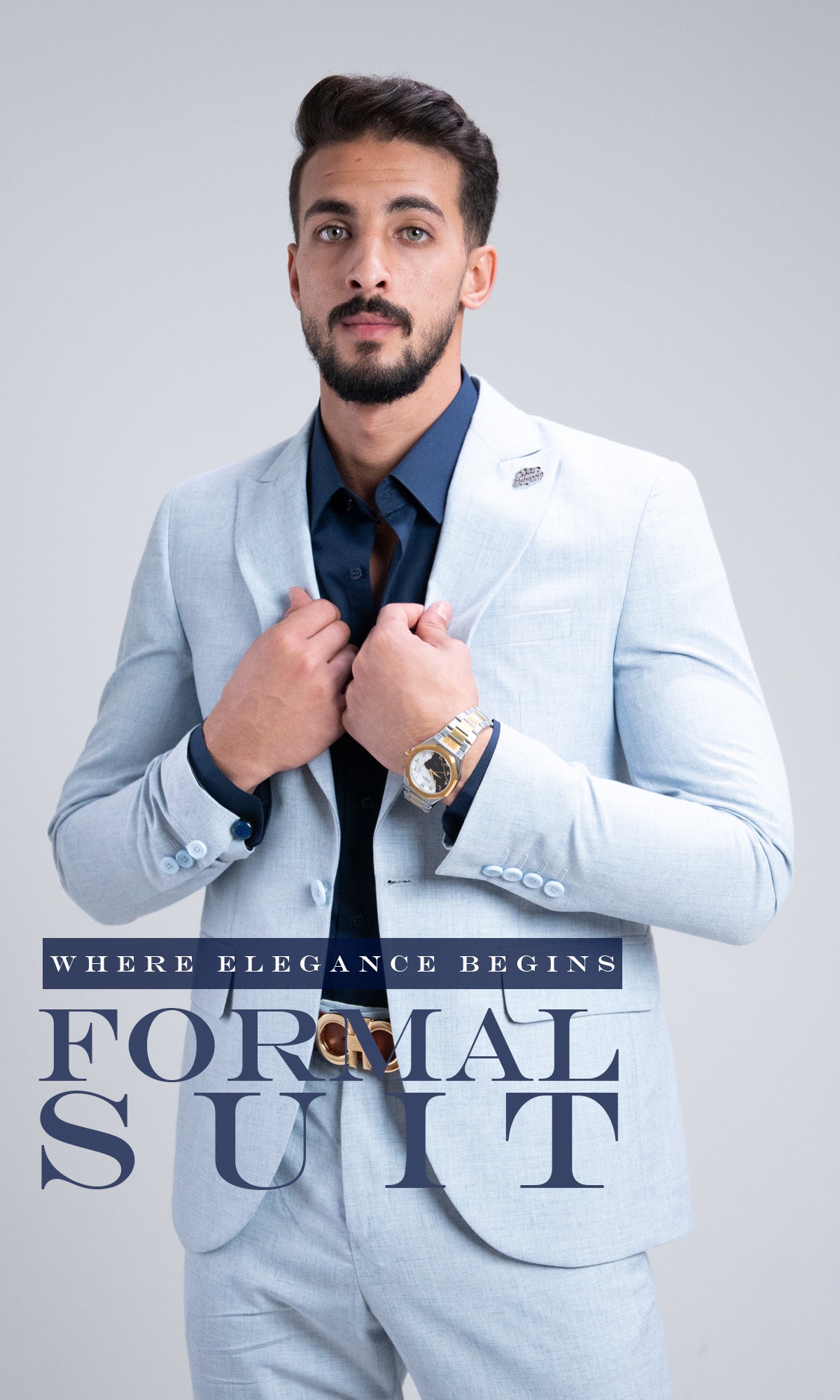 Plain Light Blue Formal Suit