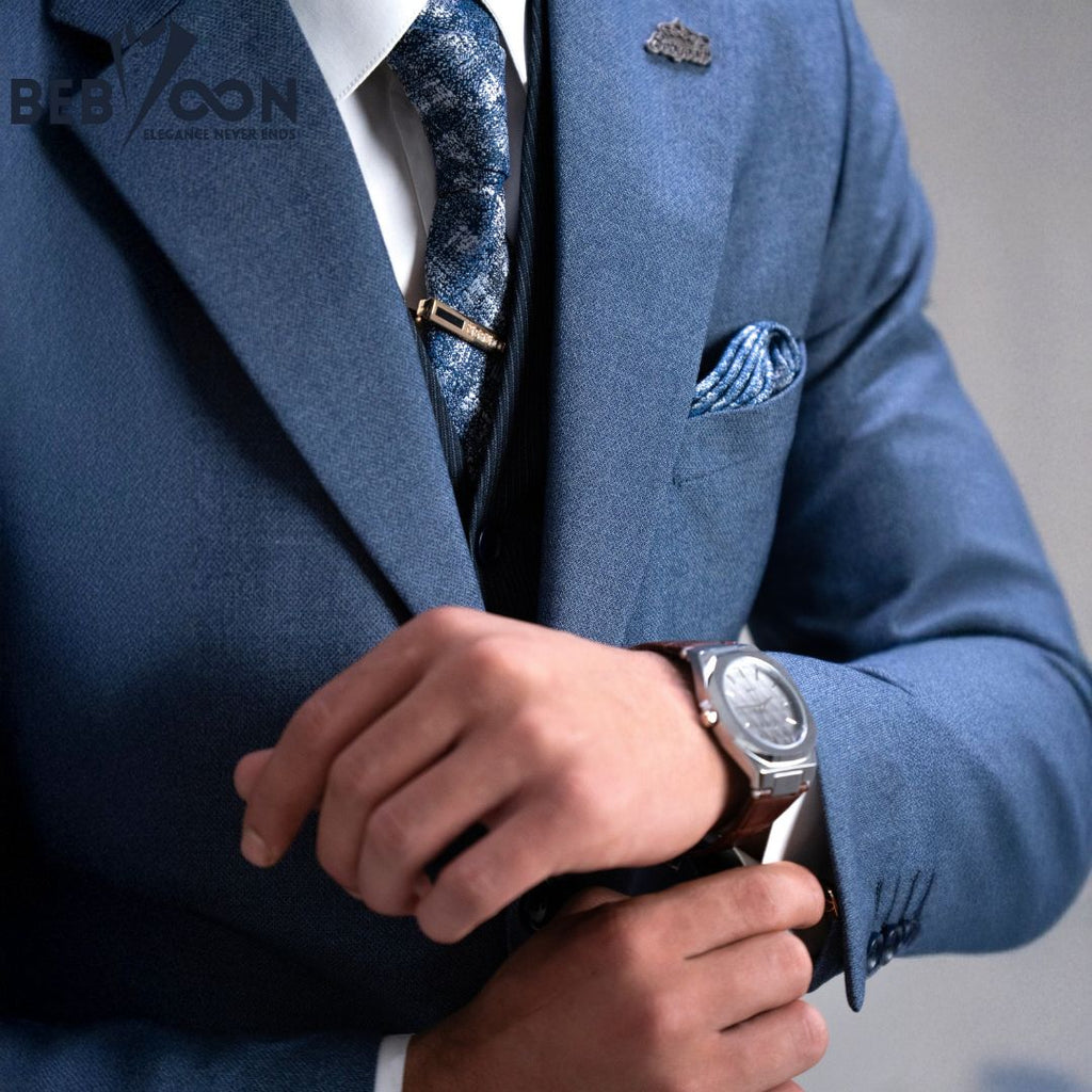 Men’s Classic 2-Button Suit with Mixed Striped Waistcoat