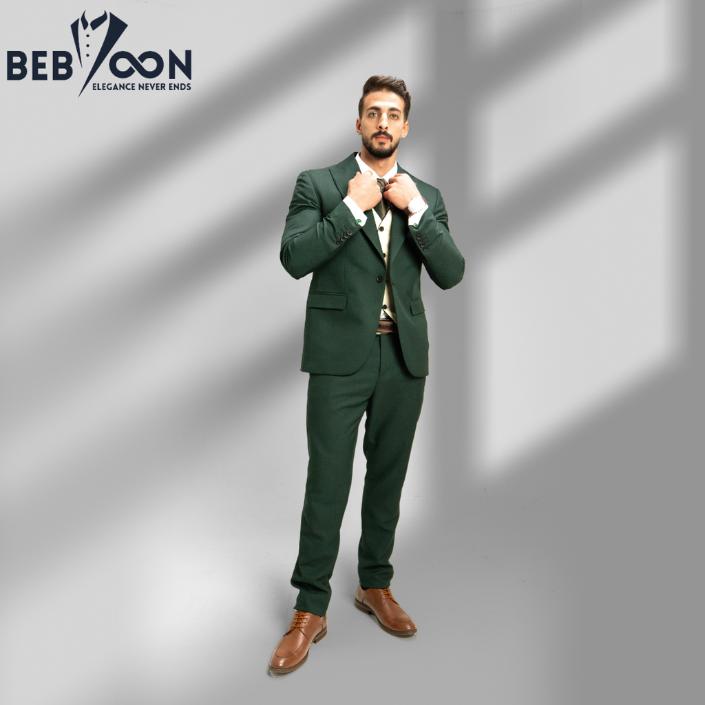 Olive Formal Suit with Plain Beige Waistcoat