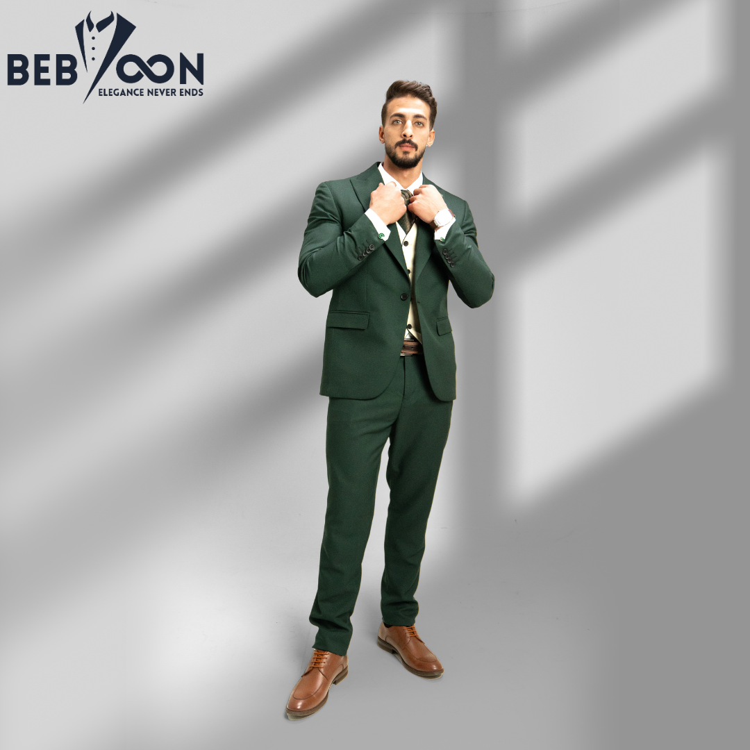 Olive Formal Suit with Plain Beige Waistcoat