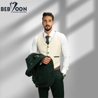 Olive Formal Suit with Plain Beige Waistcoat